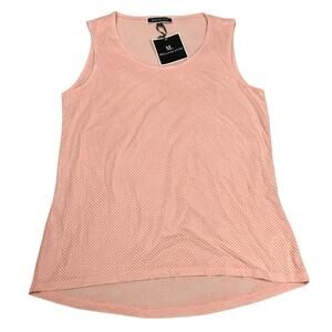 Melanie Lyne Tank Top Sleeveless Coral Pink Perforated Round Neck NEW Women's M‎